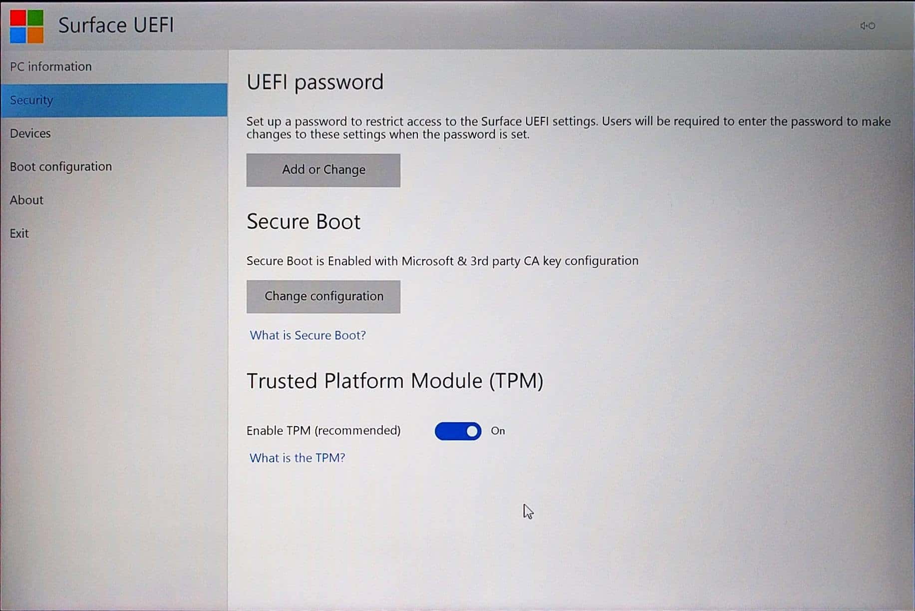 Surface Pro 4 - UEFI - Sécurité