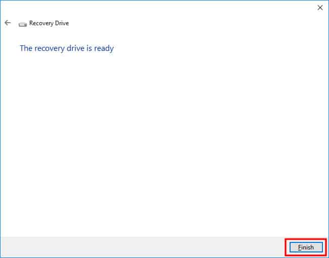 Finish Creating a Recovery Drive